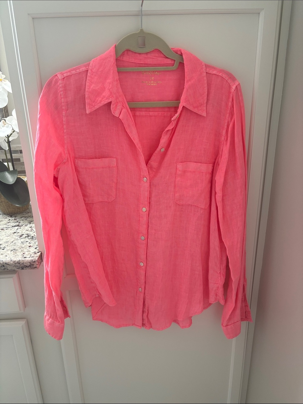 Lilly Pulitzer Bright Coral Button-Down Linen Shirt